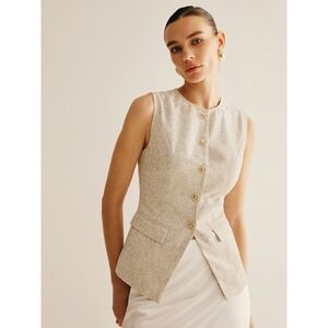 Commense‎ Elegant Breasted Piping Split Vest Beige size XL